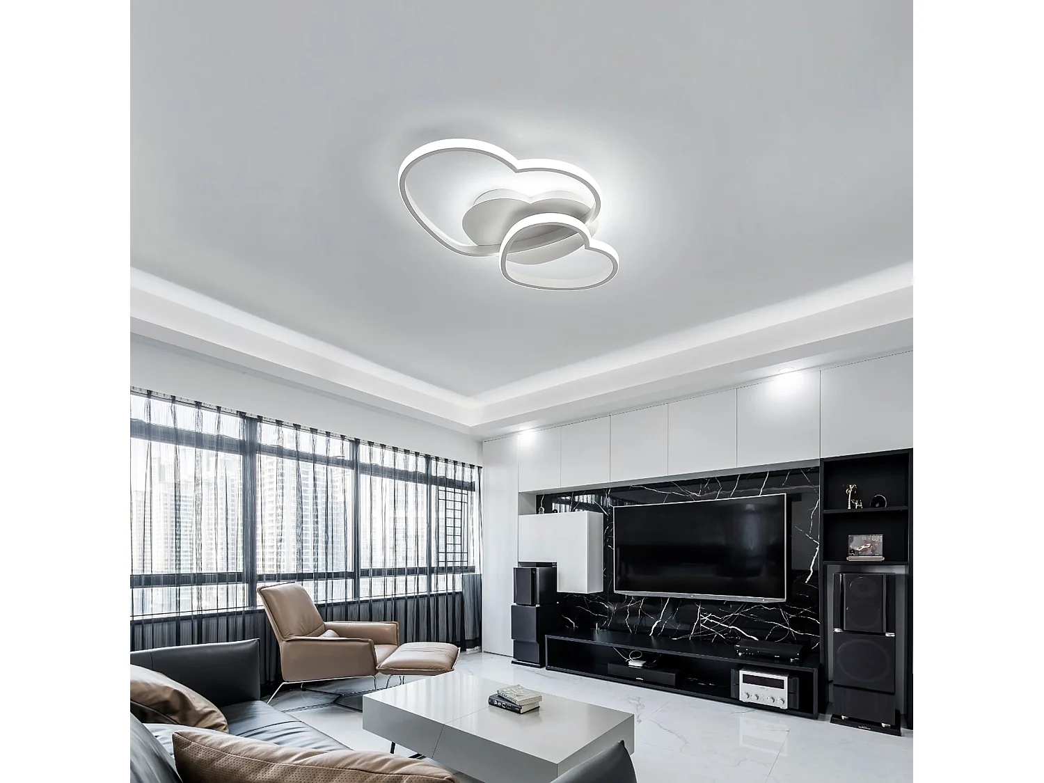 Moderne LED-Deckenleuchte mit Fernbedienung, 50 x 33 x 8 cm, Deckenleuchte aus Silica-Aluminium für Wohnzimmer