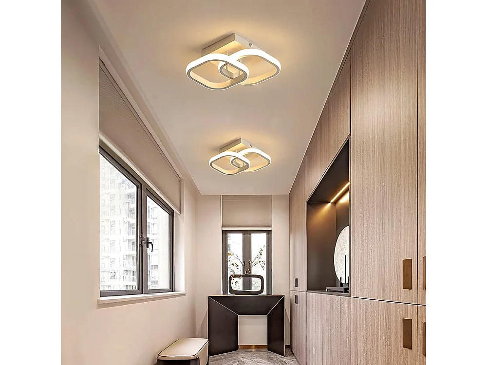 Plafonnier led 22w design moderne cercle carré,  24*24*9.5cm pour cuisine salle à mange