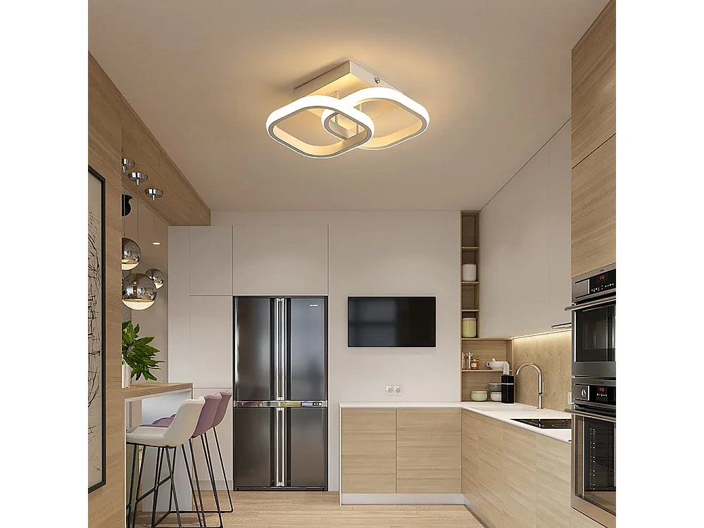 Plafonnier led 22w design moderne cercle carré,  24*24*9.5cm pour cuisine salle à mange