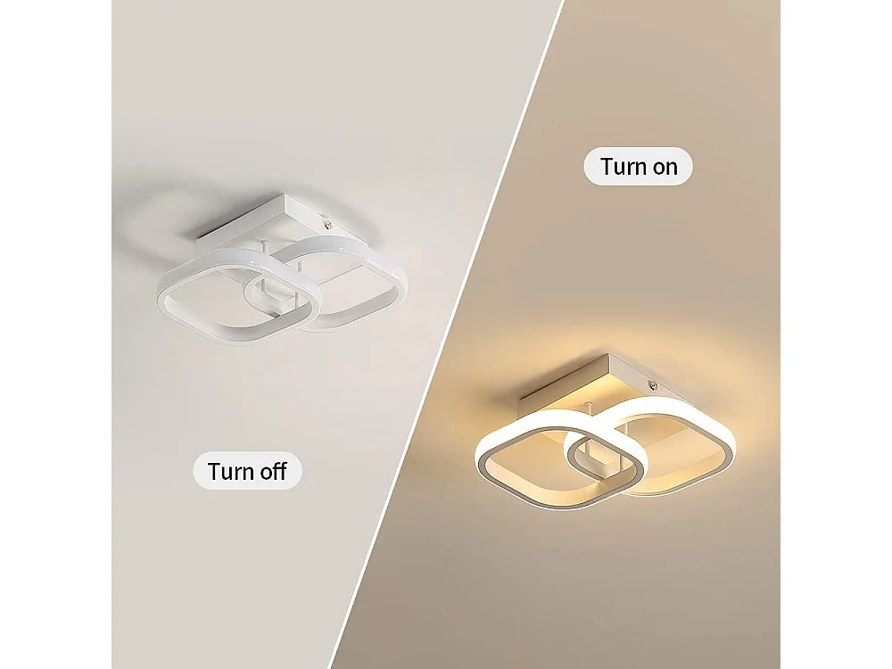 Plafonnier led 22w design moderne cercle carré,  24*24*9.5cm pour cuisine salle à mange