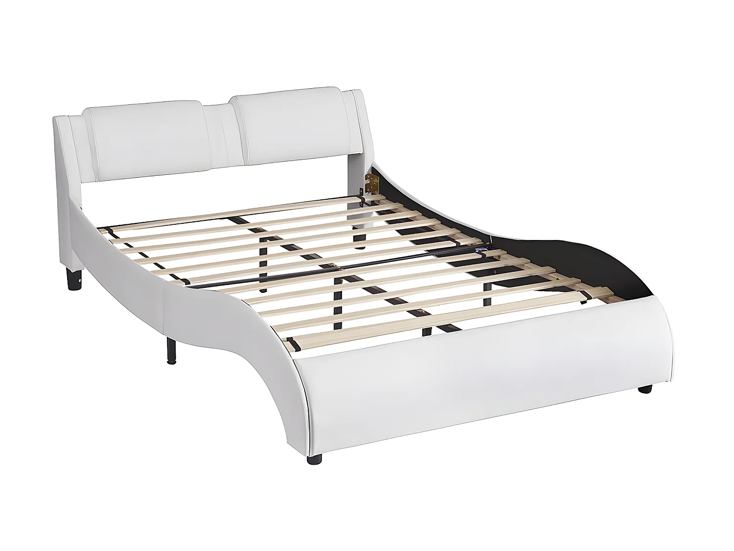 Lit avec tête de lit capitonnée avec LED- 140 x 200 cm - Blanc - Sweiko