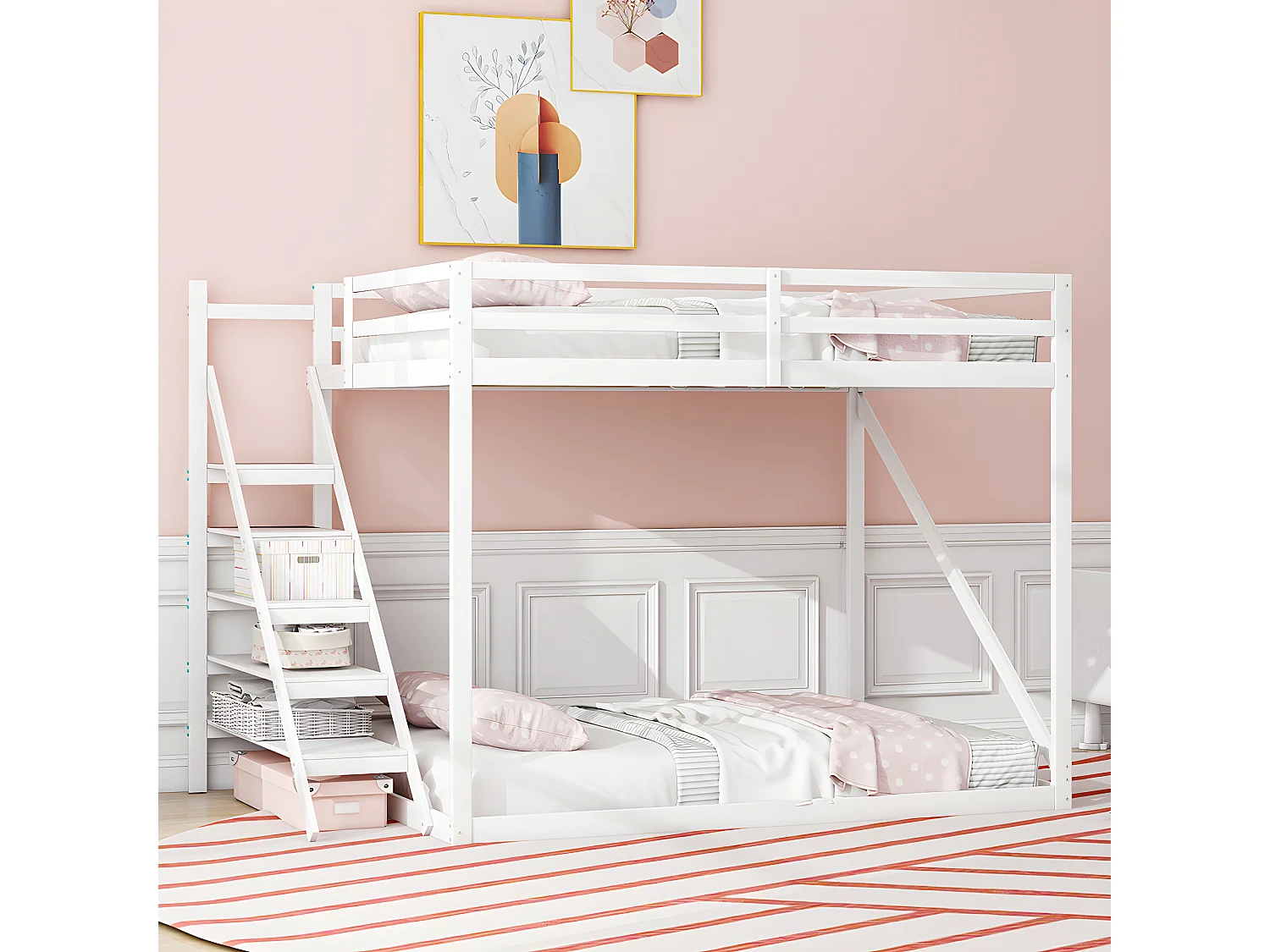 Lit mezzanine avec échelle de sécurité - 140 x 200 cm - Blanc - Sweiko