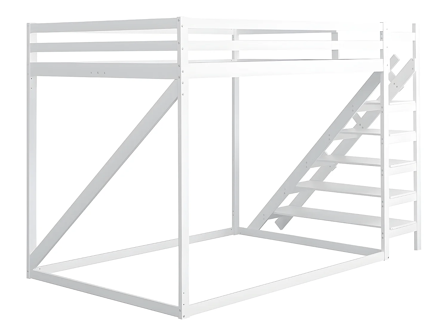 Lit mezzanine avec échelle de sécurité - 140 x 200 cm - Blanc - Sweiko