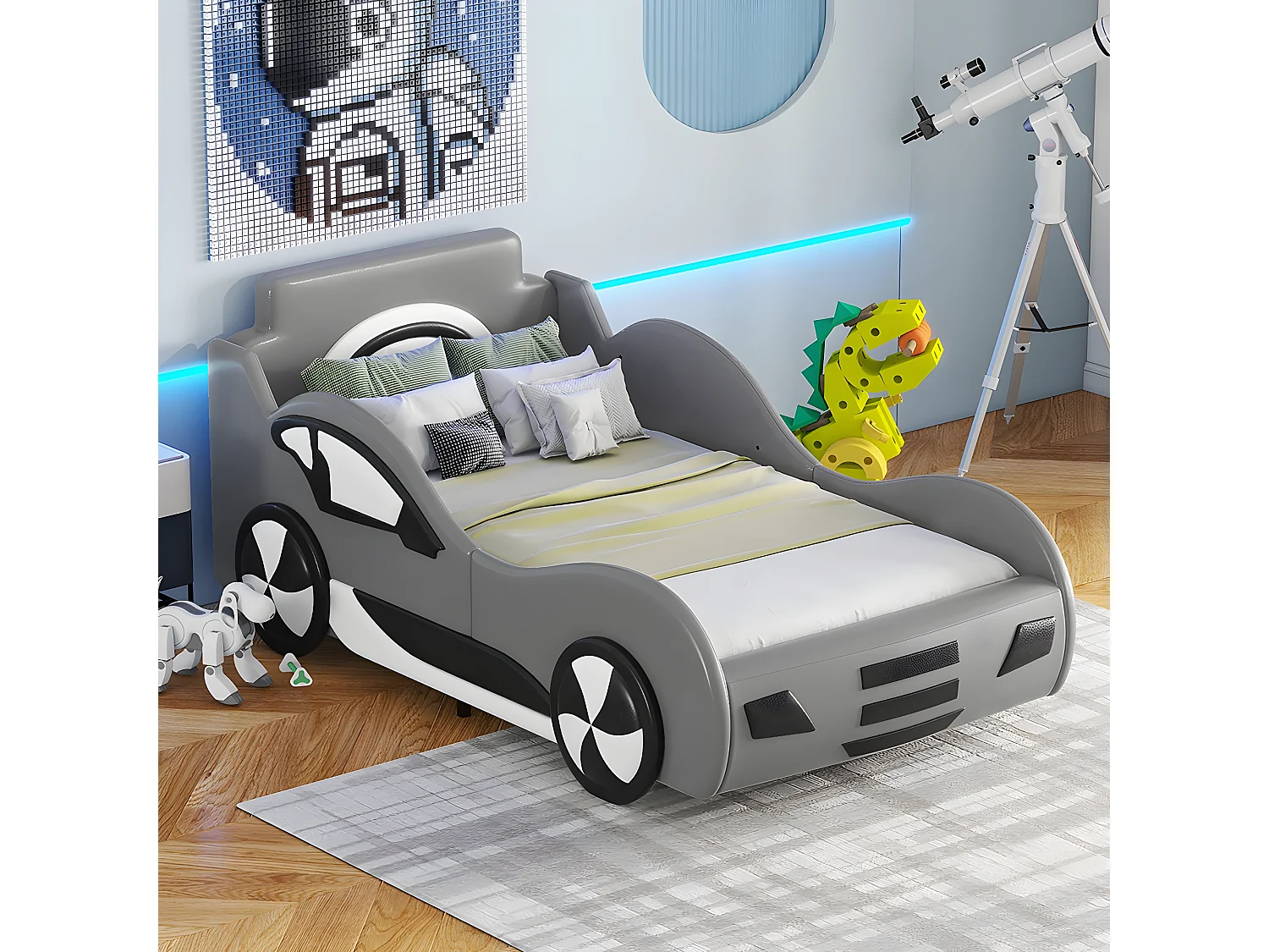 Lit coffre Lit voiture avec tête de lit rangements - 90 x 200 cm - Girs - Sweiko