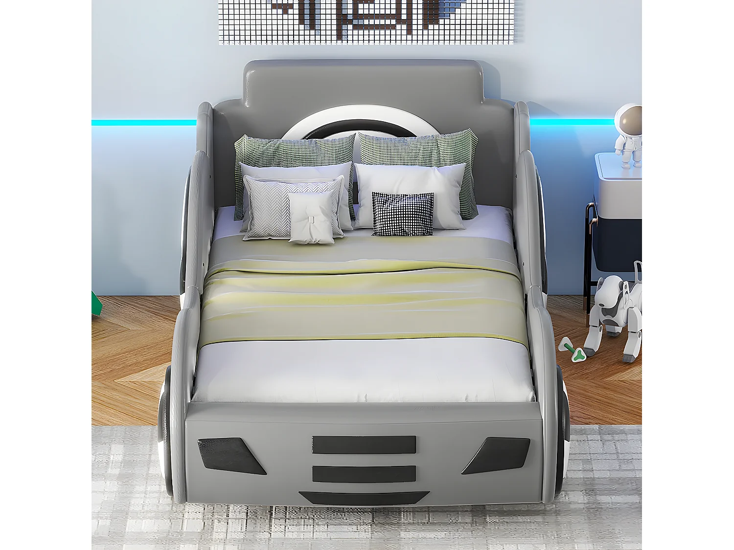 Lit coffre Lit voiture avec tête de lit rangements - 90 x 200 cm - Girs - Sweiko