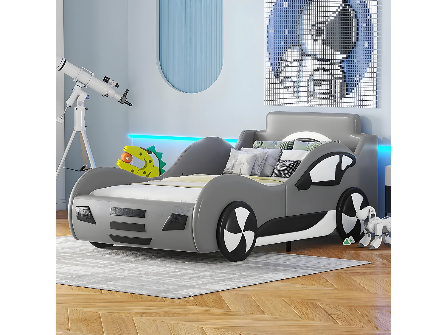 Lit coffre Lit voiture avec tête de lit rangements - 90 x 200 cm - Girs - Sweiko