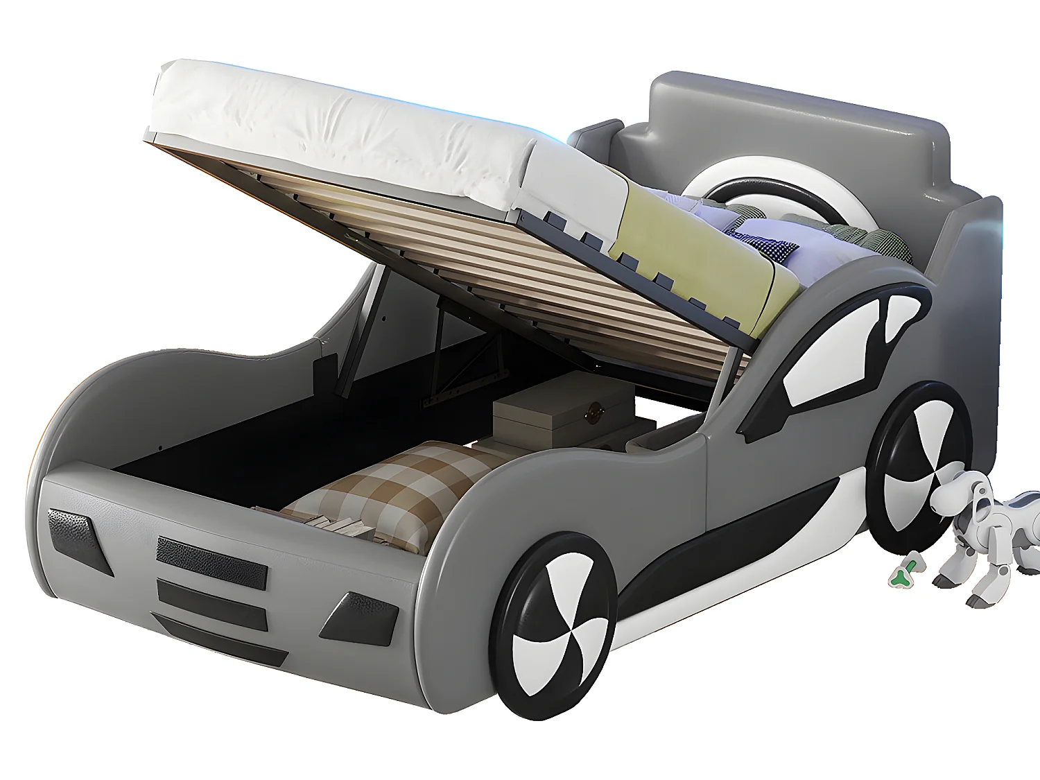 Lit coffre Lit voiture avec tête de lit rangements - 90 x 200 cm - Girs - Sweiko