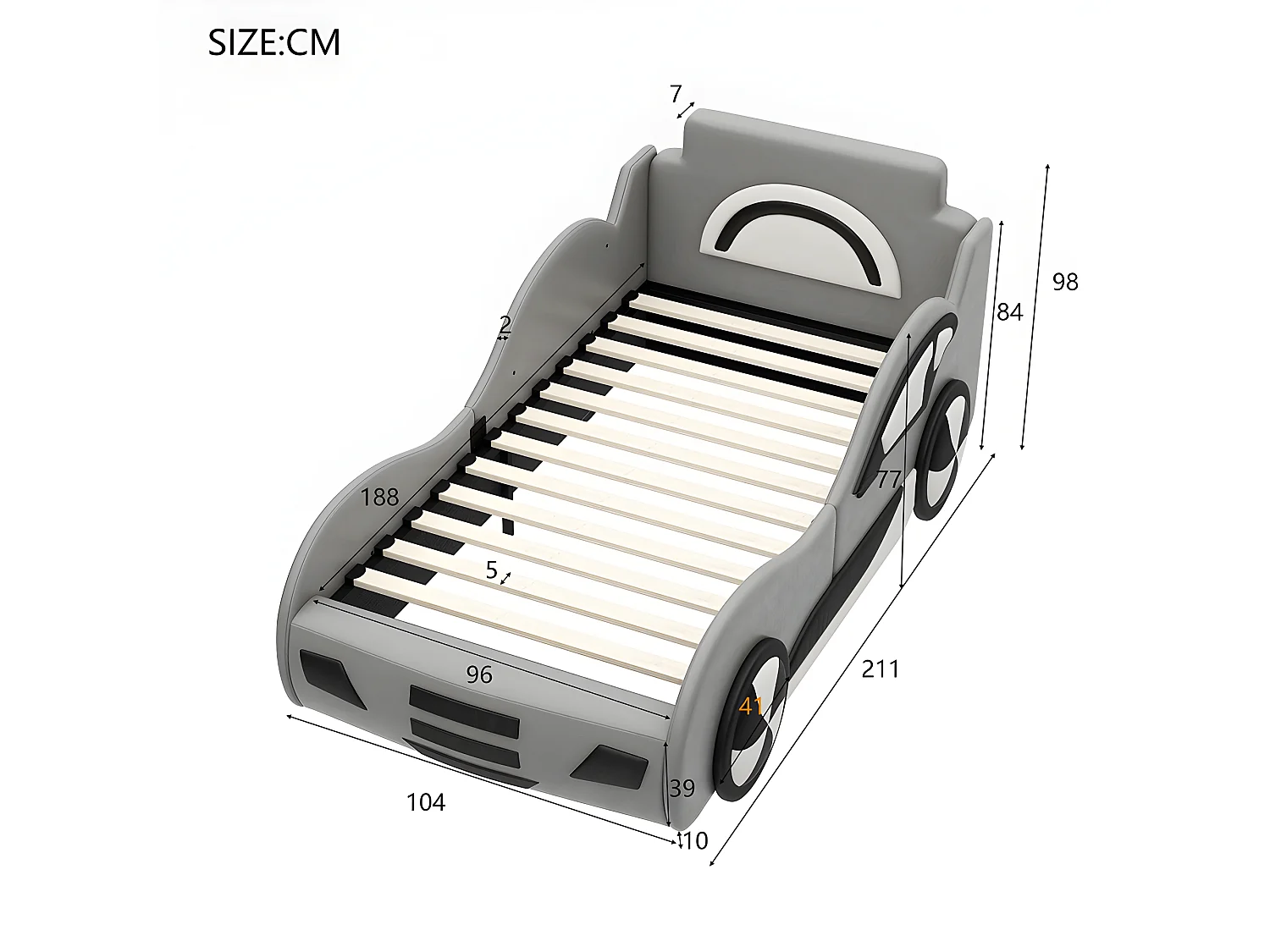 Lit coffre Lit voiture avec tête de lit rangements - 90 x 200 cm - Girs - Sweiko