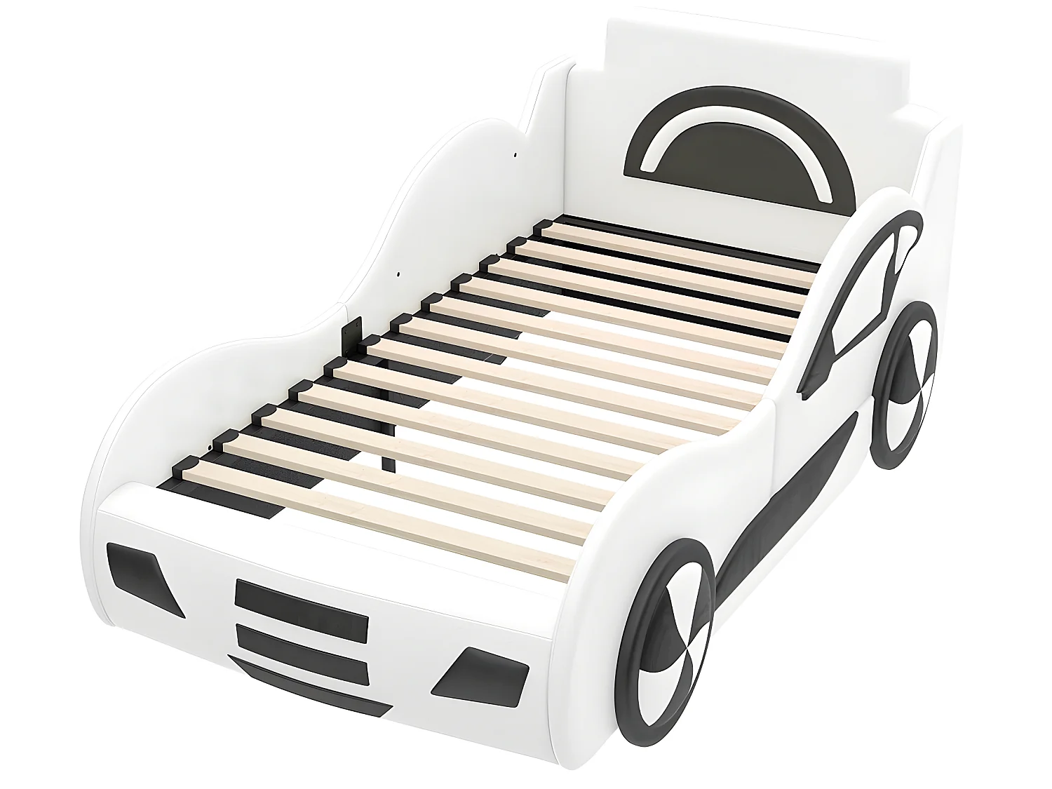 Lit coffre Lit voiture avec tête de lit rangements - 90 x 200 cm - Blanc - Sweiko