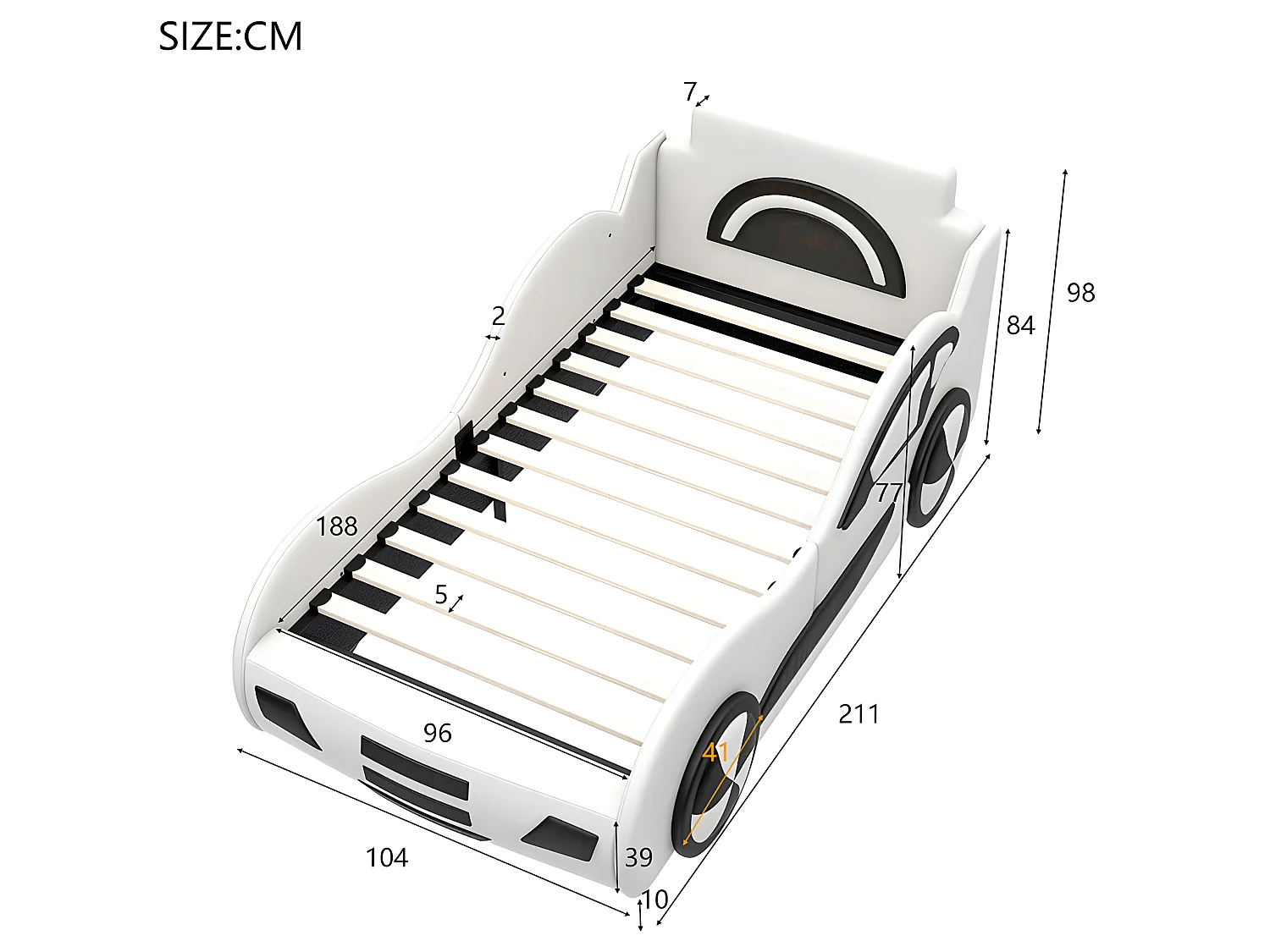 Lit coffre Lit voiture avec tête de lit rangements - 90 x 200 cm - Blanc - Sweiko