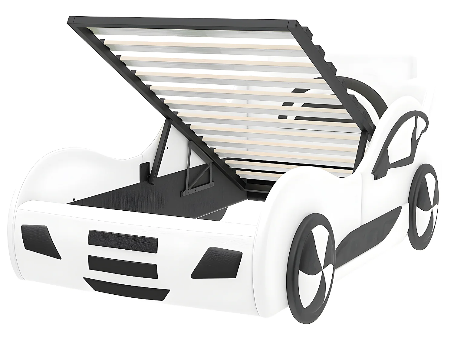 Lit coffre Lit voiture avec tête de lit rangements - 90 x 200 cm - Blanc - Sweiko