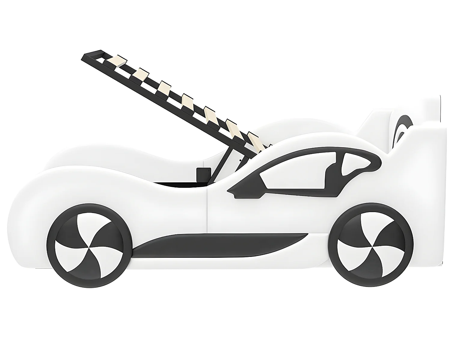 Lit coffre Lit voiture avec tête de lit rangements - 90 x 200 cm - Blanc - Sweiko