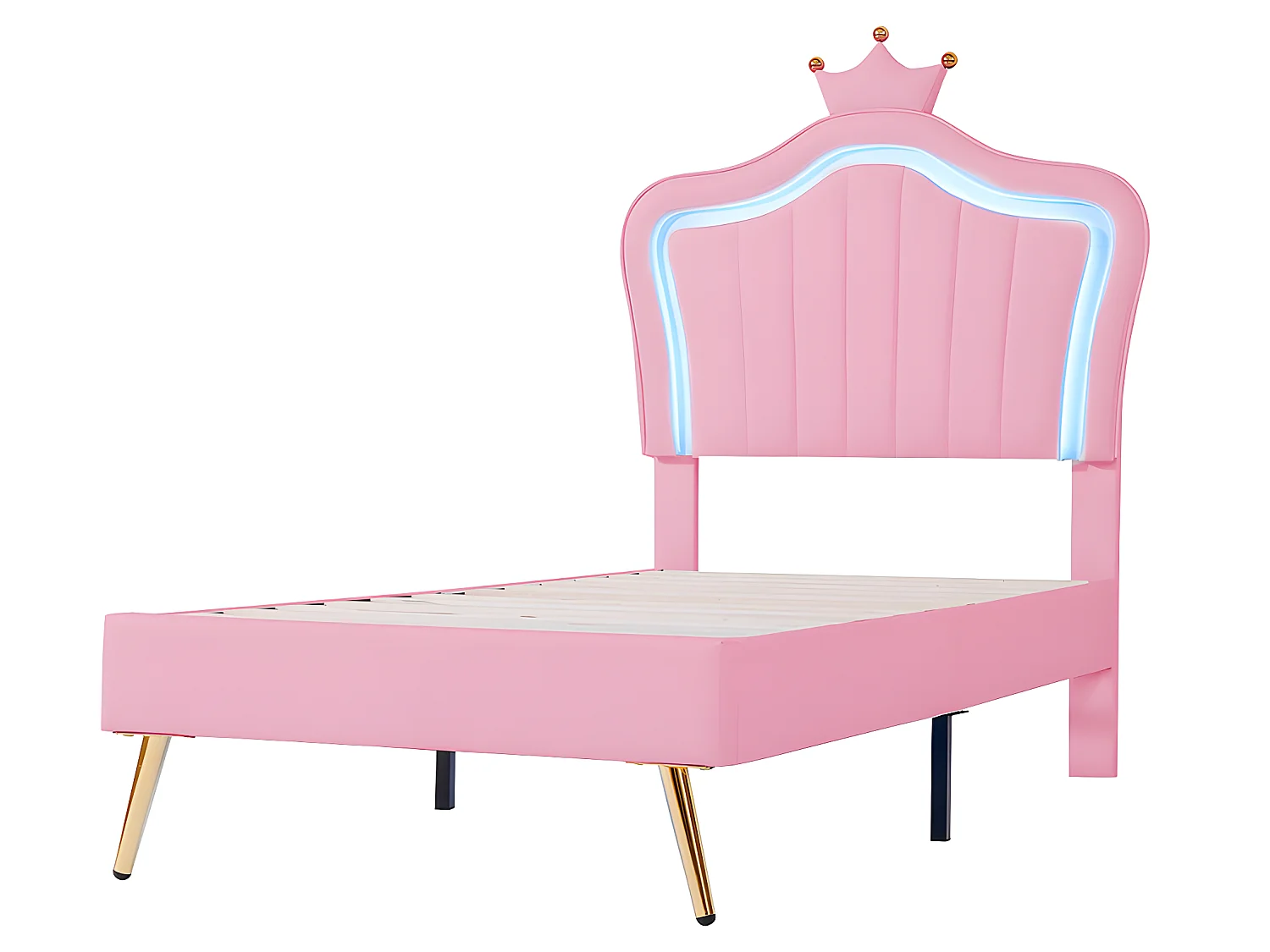 Lit avec tête de lit capitonnée avec LED - 90 x 200 cm - Rose - Sweiko