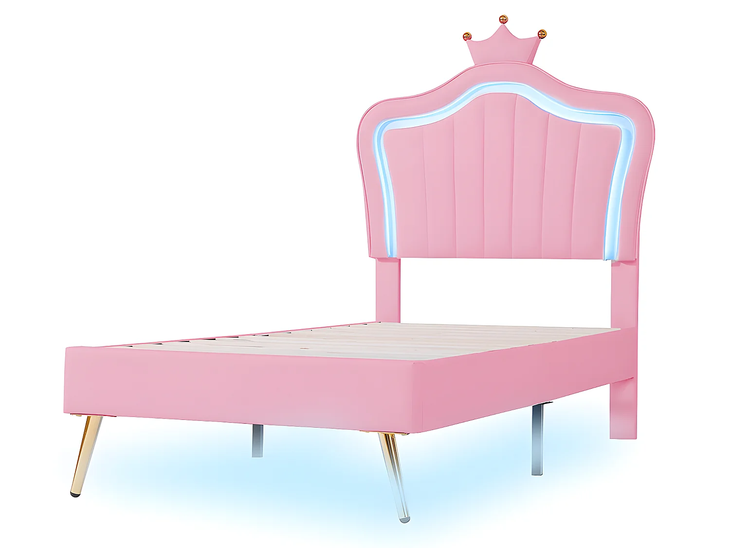 Lit avec tête de lit capitonnée avec LED - 90 x 200 cm - Rose - Sweiko