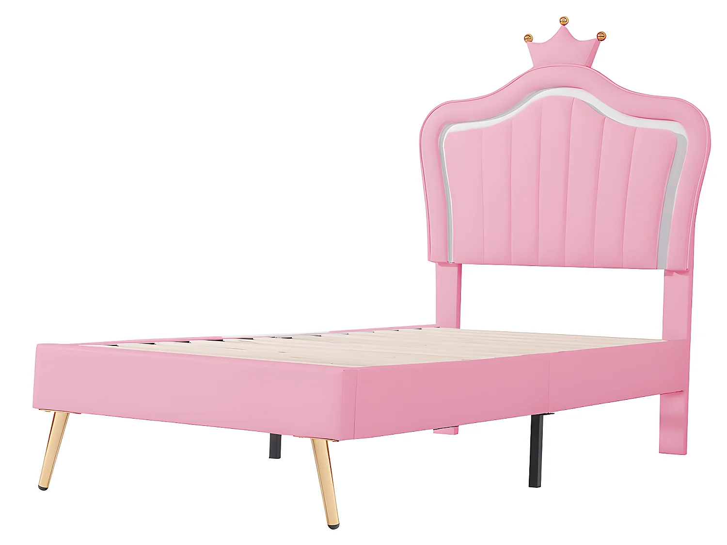 Lit avec tête de lit capitonnée avec LED - 90 x 200 cm - Rose - Sweiko