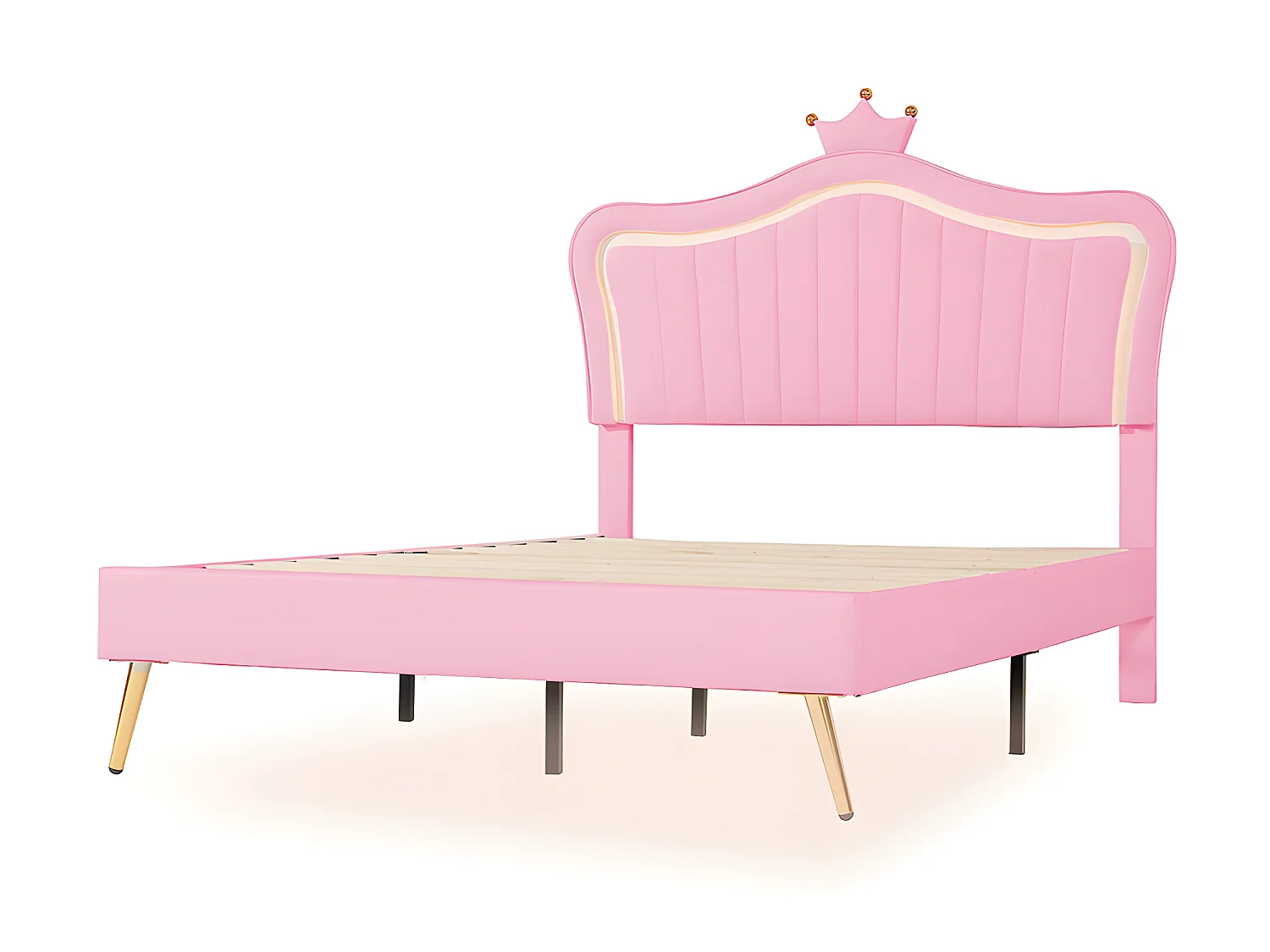 Lit avec tête de lit capitonnée avec LED - 140 x 200 cm - Rose - Sweiko