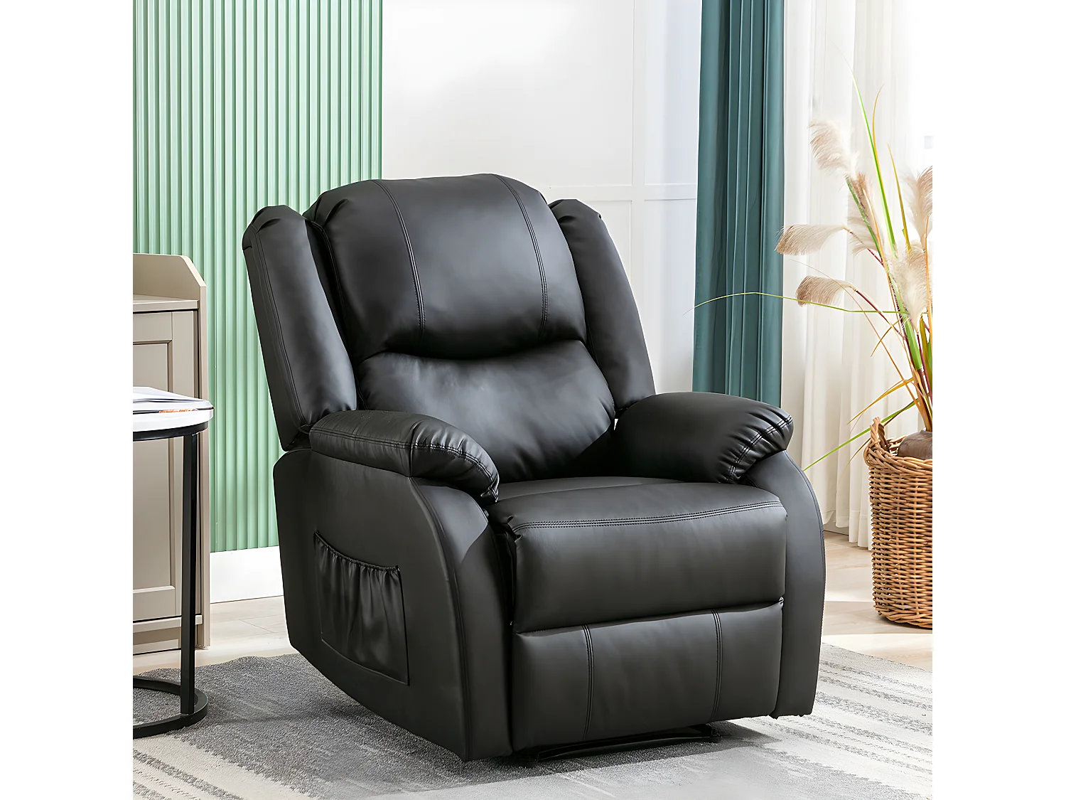 Fauteuil relax en cuir - Noir - Sweiko