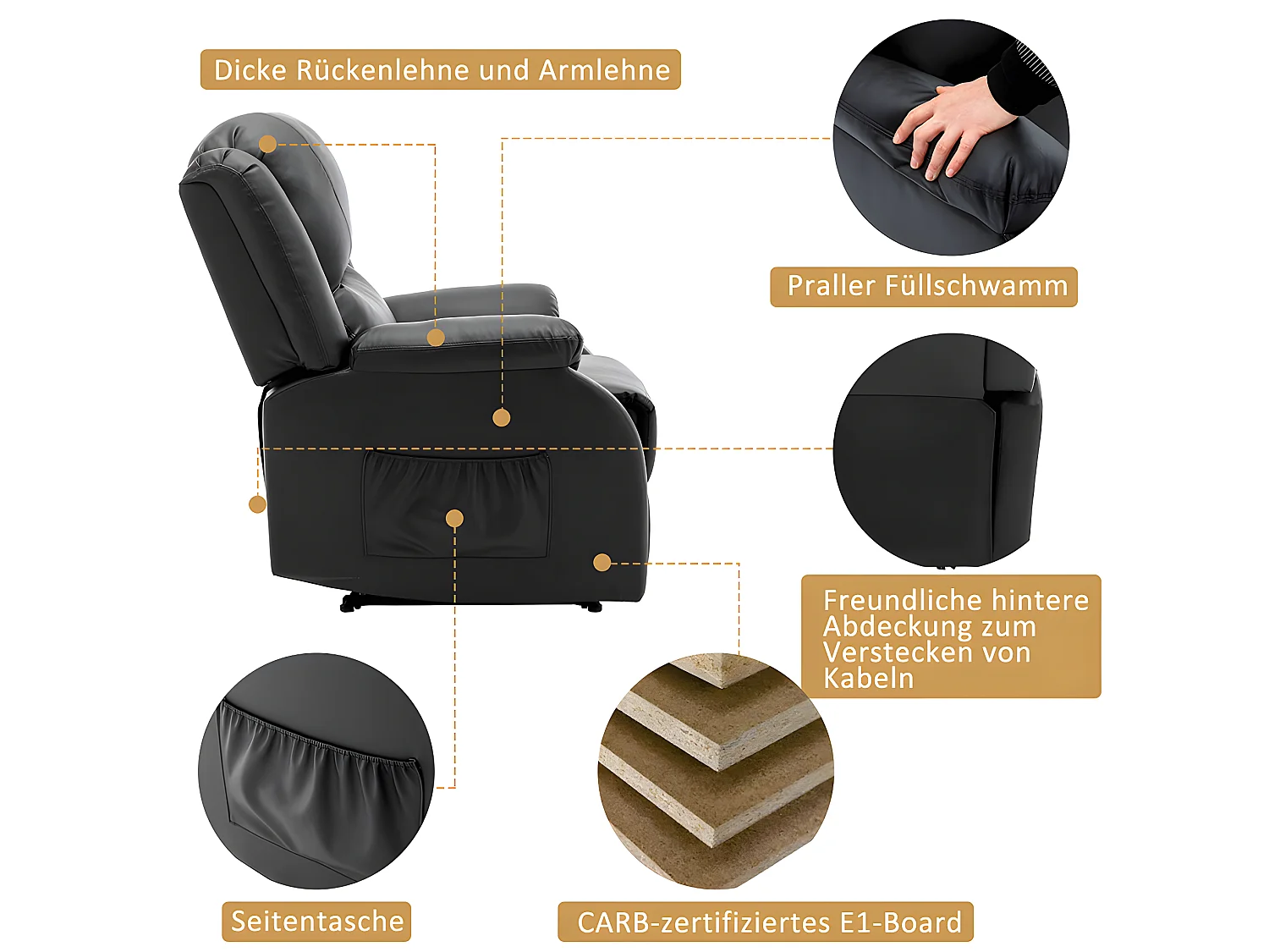 Fauteuil relax en cuir - Noir - Sweiko