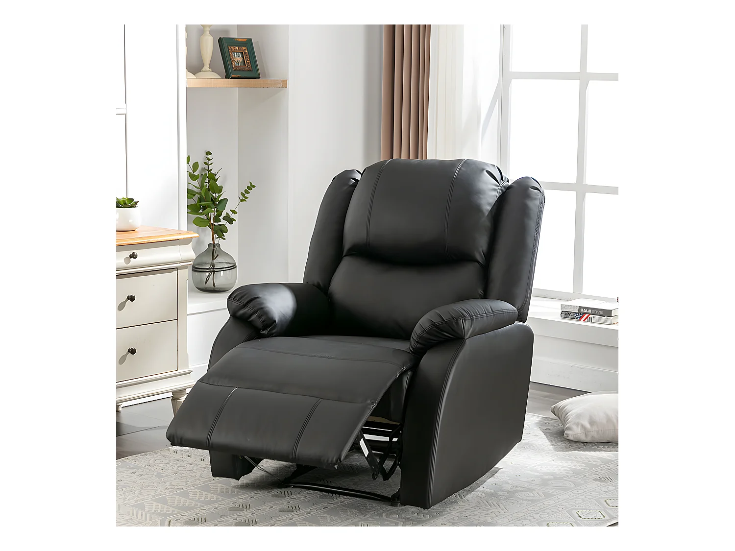 Fauteuil relax en cuir - Noir - Sweiko