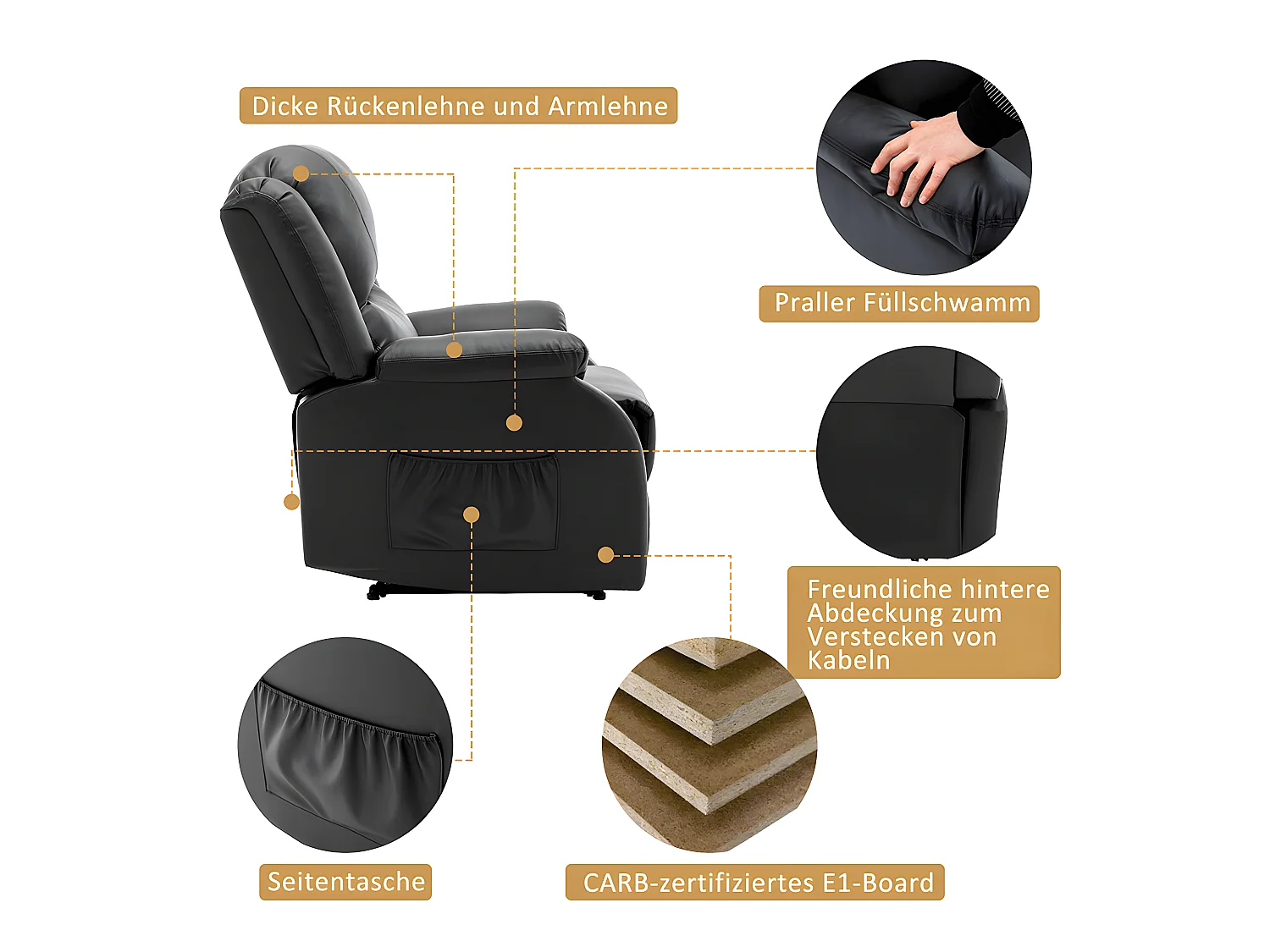 Fauteuil relax en cuir - Noir - Sweiko