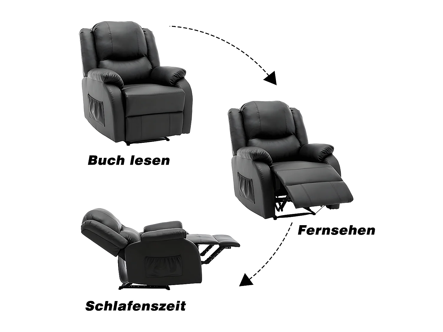 Fauteuil relax en cuir - Noir - Sweiko