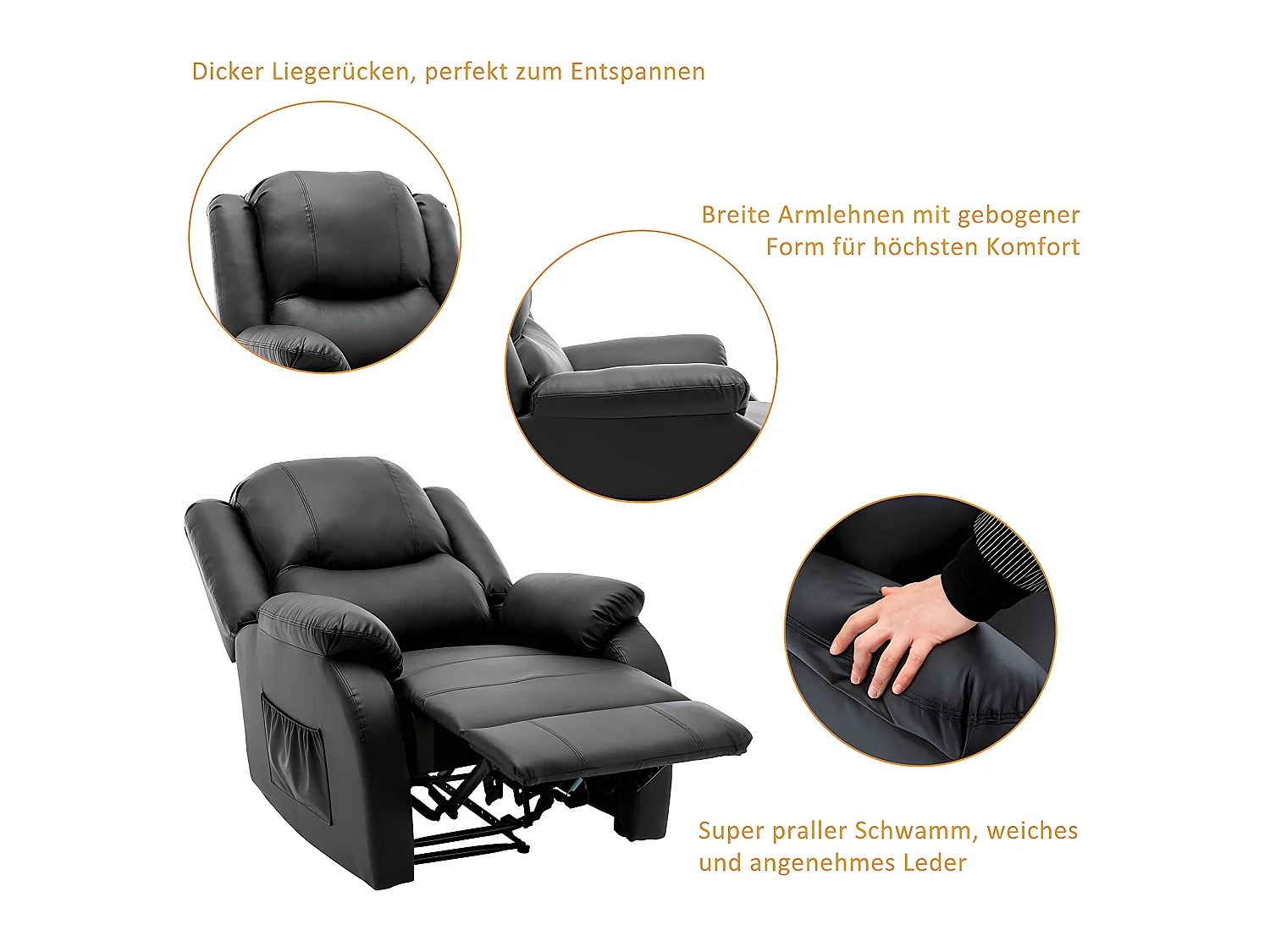 Fauteuil relax en cuir - Noir - Sweiko