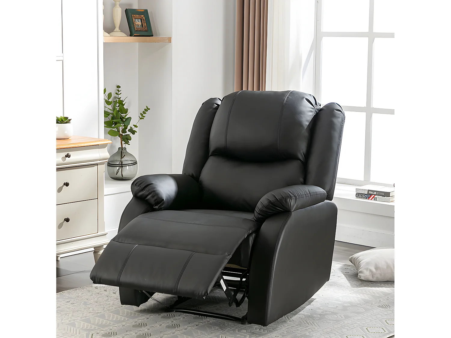 Fauteuil relax en cuir - Noir - Sweiko
