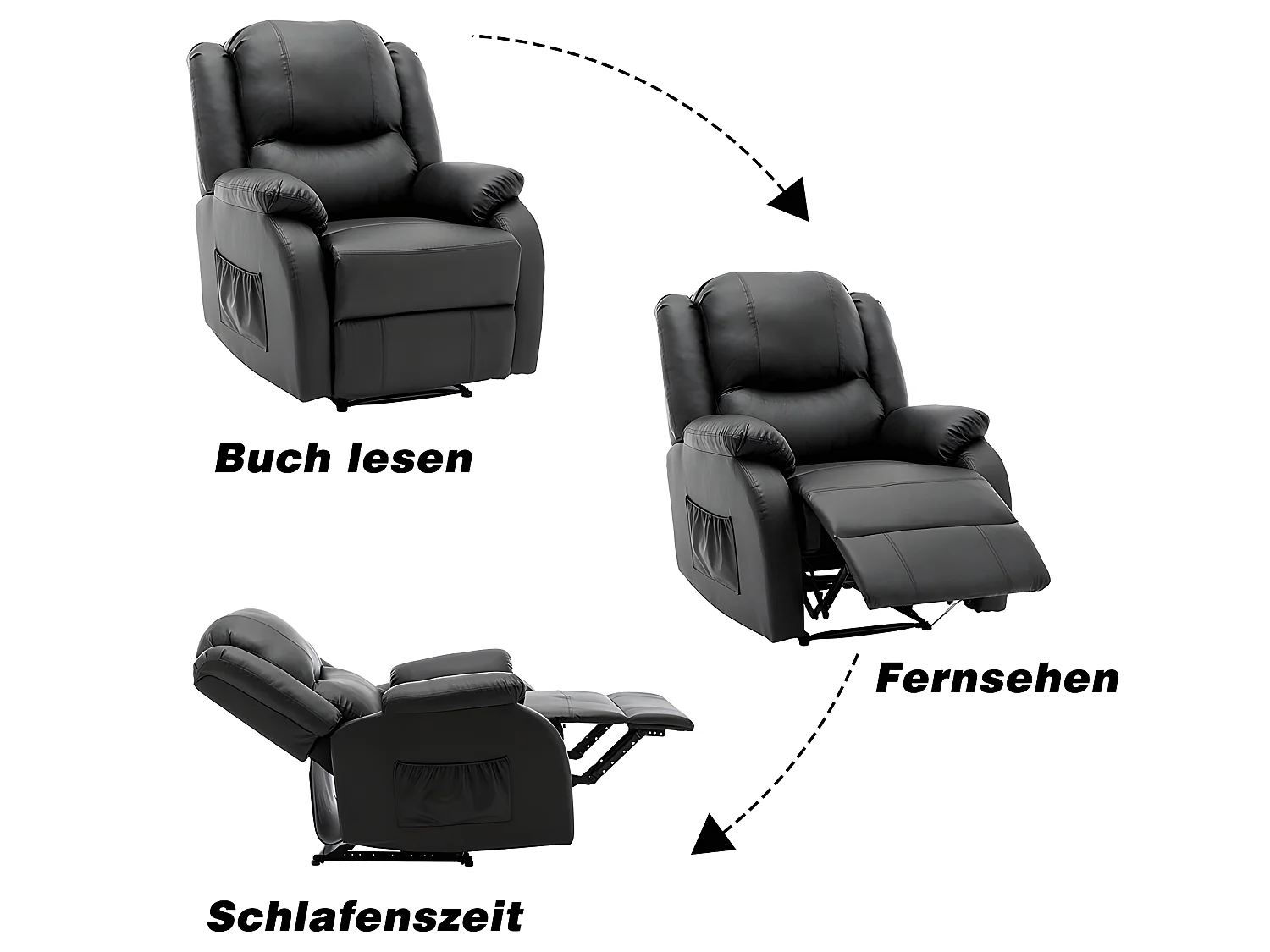 Fauteuil relax en cuir - Noir - Sweiko