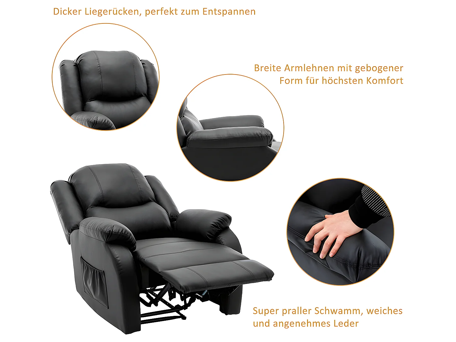 Fauteuil relax en cuir - Noir - Sweiko