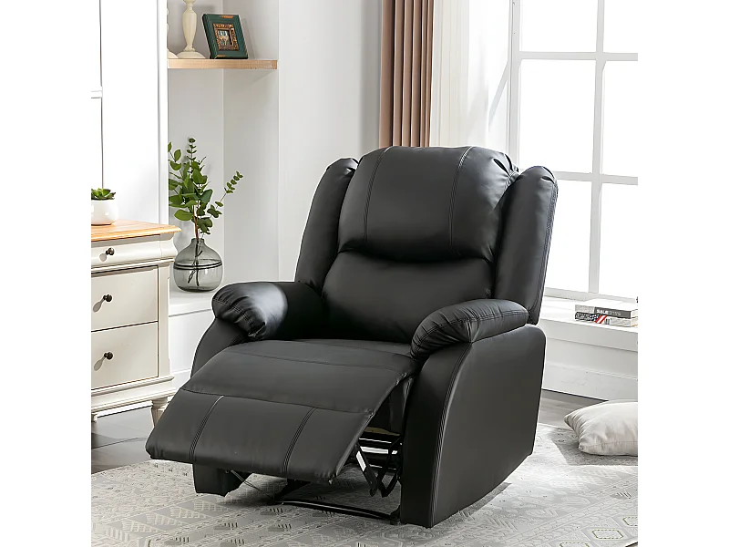 Fauteuil relax en cuir - Noir - Sweiko