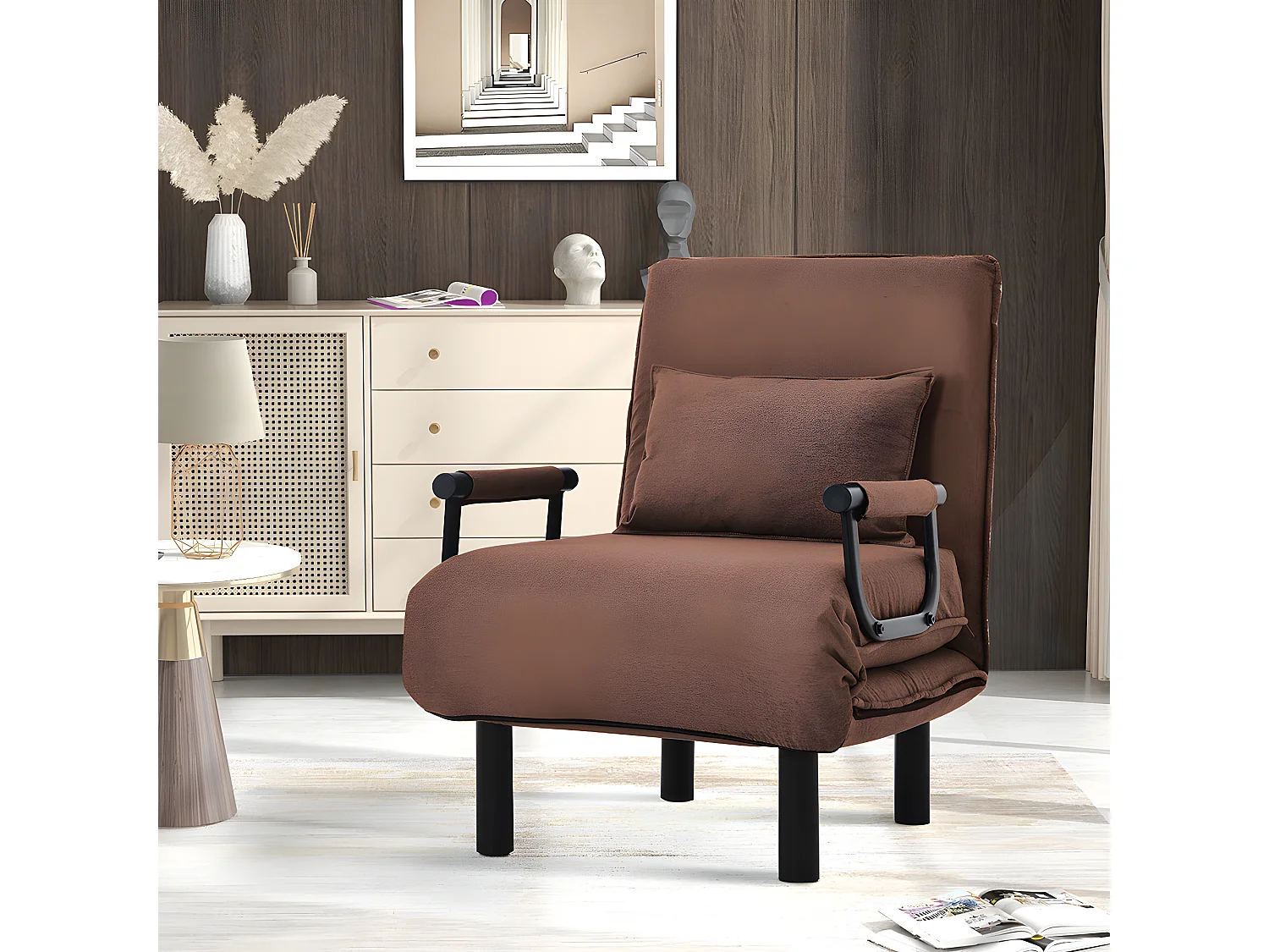 Fauteuil relax en tissu - Marron - Sweiko