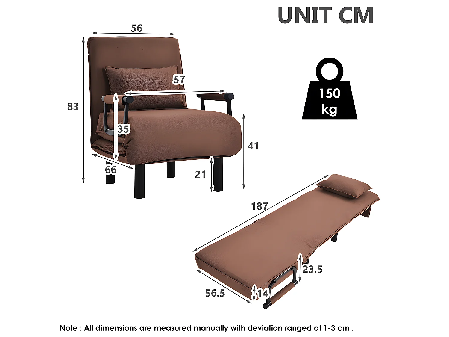Fauteuil relax en tissu - Marron - Sweiko