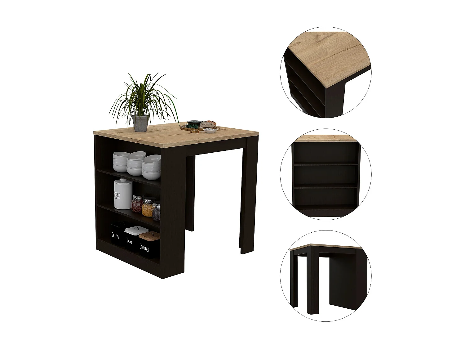 Mesa de jantar Tanna, com prateleiras