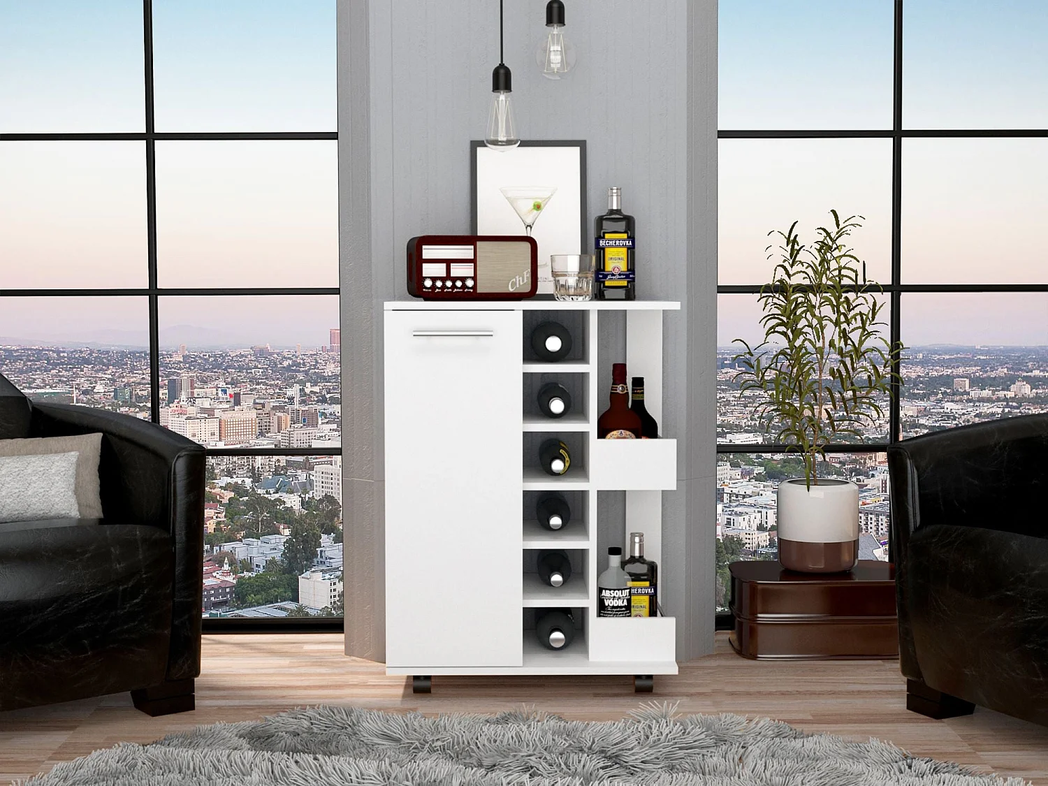 Carrello da bar, Bar Cart, con portabottiglie e ruote