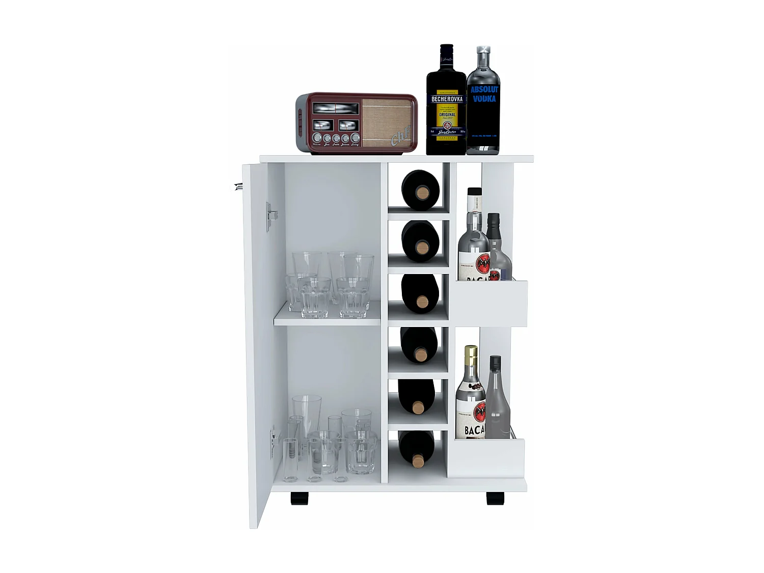 Carrello da bar, Bar Cart, con portabottiglie e ruote