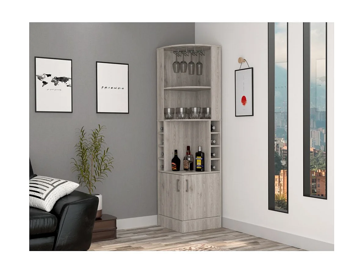 Mobile bar angolare Syrah, con portabicchieri , 180.59 cm X 46.73 cm X 46.73 cm , Grigio / argento