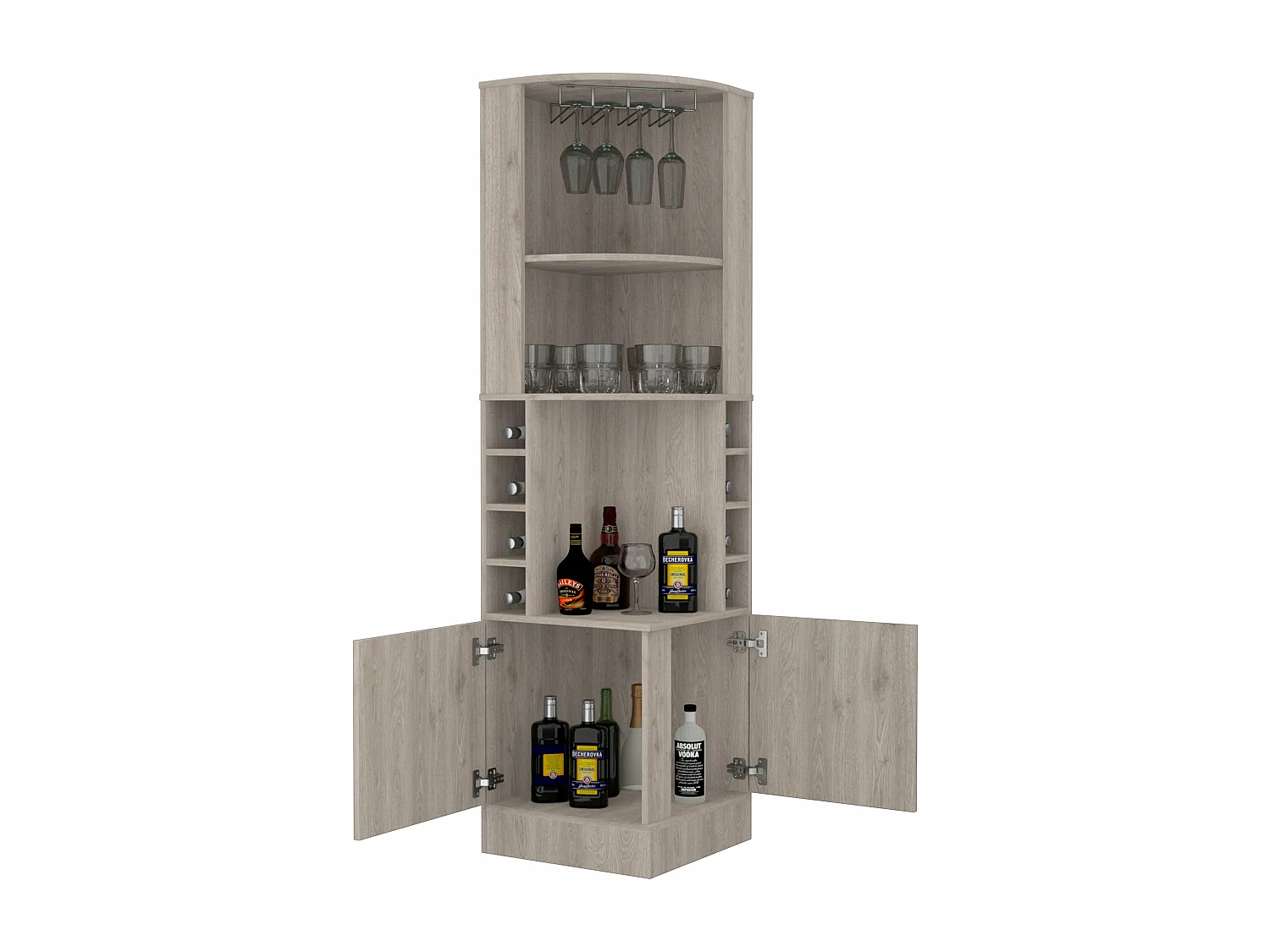 Mobile bar angolare Syrah, con portabicchieri , 180.59 cm X 46.73 cm X 46.73 cm , Grigio / argento
