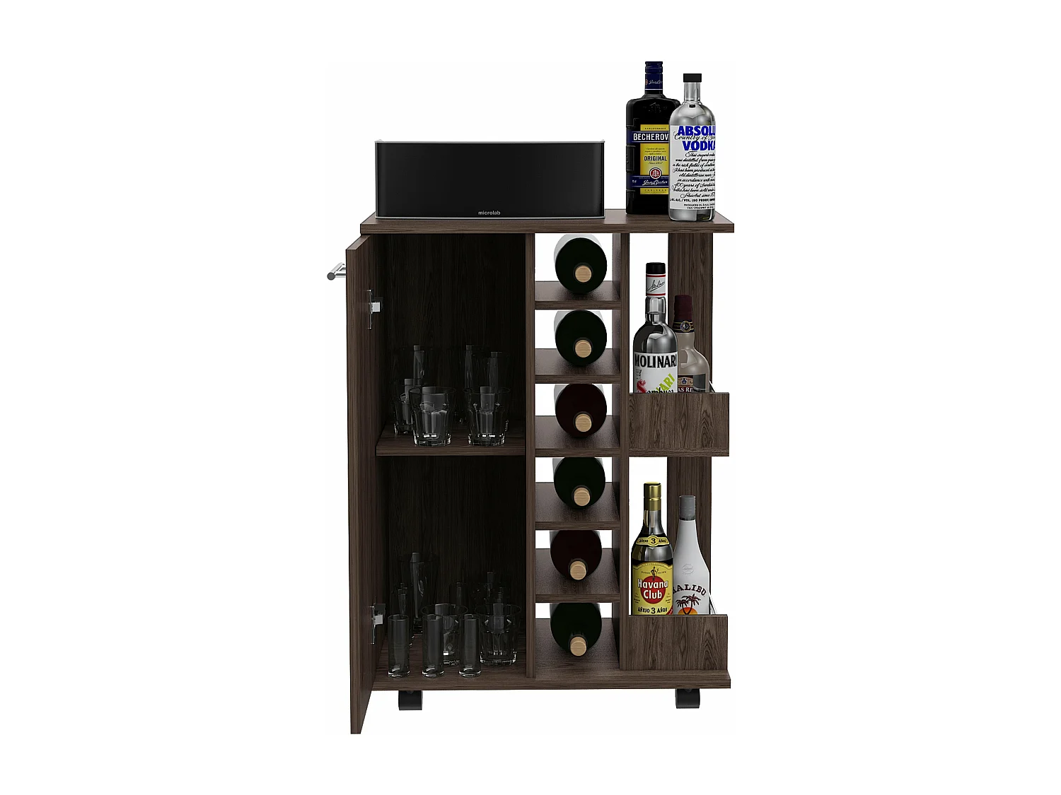 Carrello da bar, Bar Cart, con portabottiglie e ruote