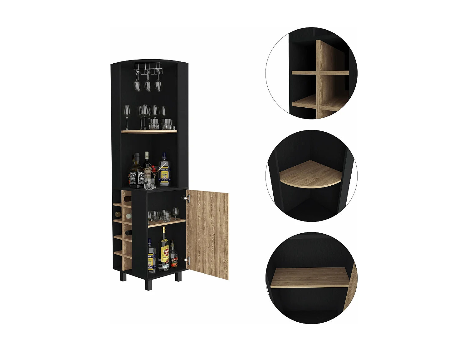 Bar angolare Kaia, con 1 anta e portabottiglie , 179.83 cm X 44.95 cm X 44.95 cm , Multicolore