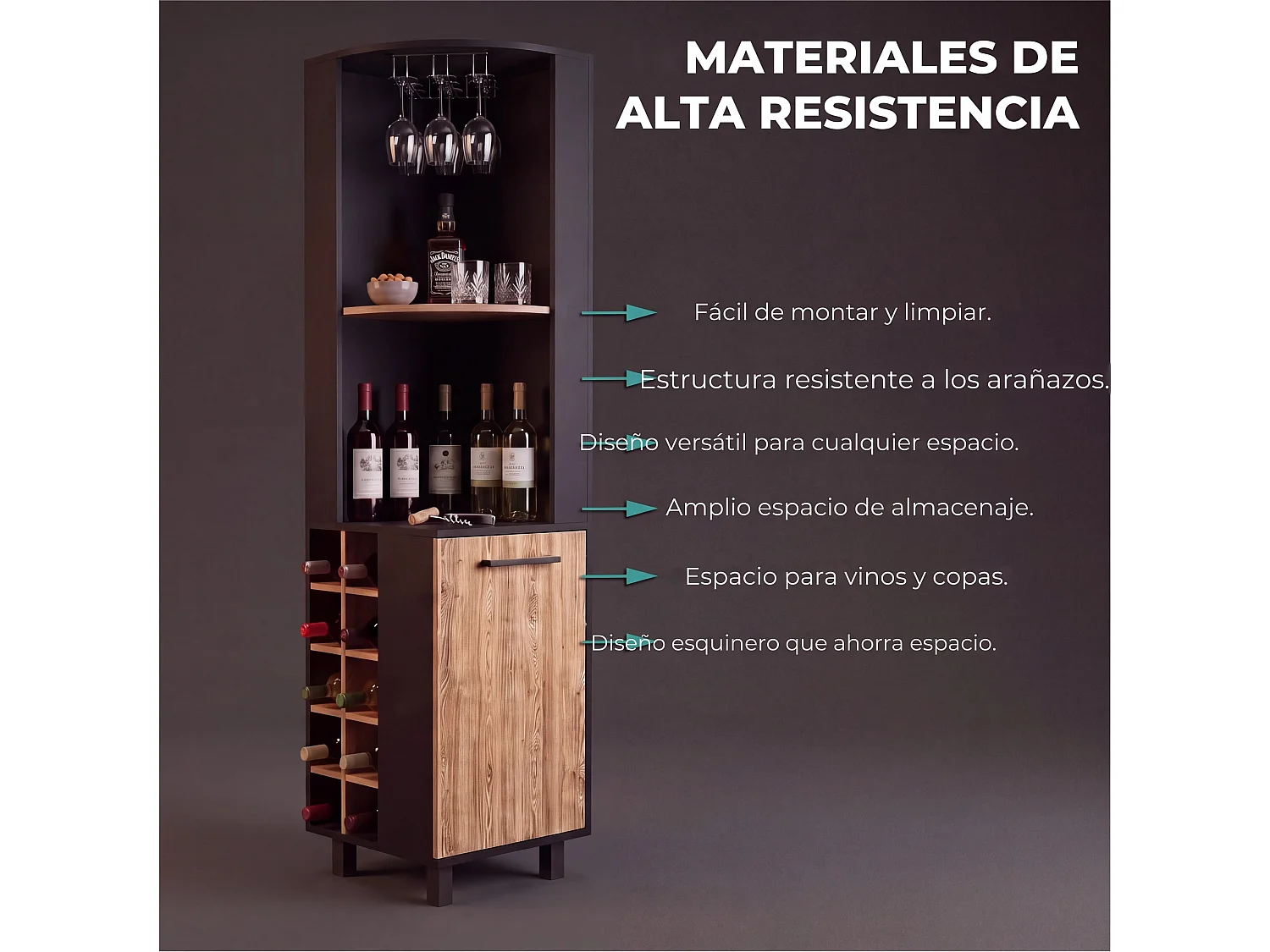 TUHOME CONCEPT Meuble bar d'angle Kaia de 180 cm, wengé et chêne miel