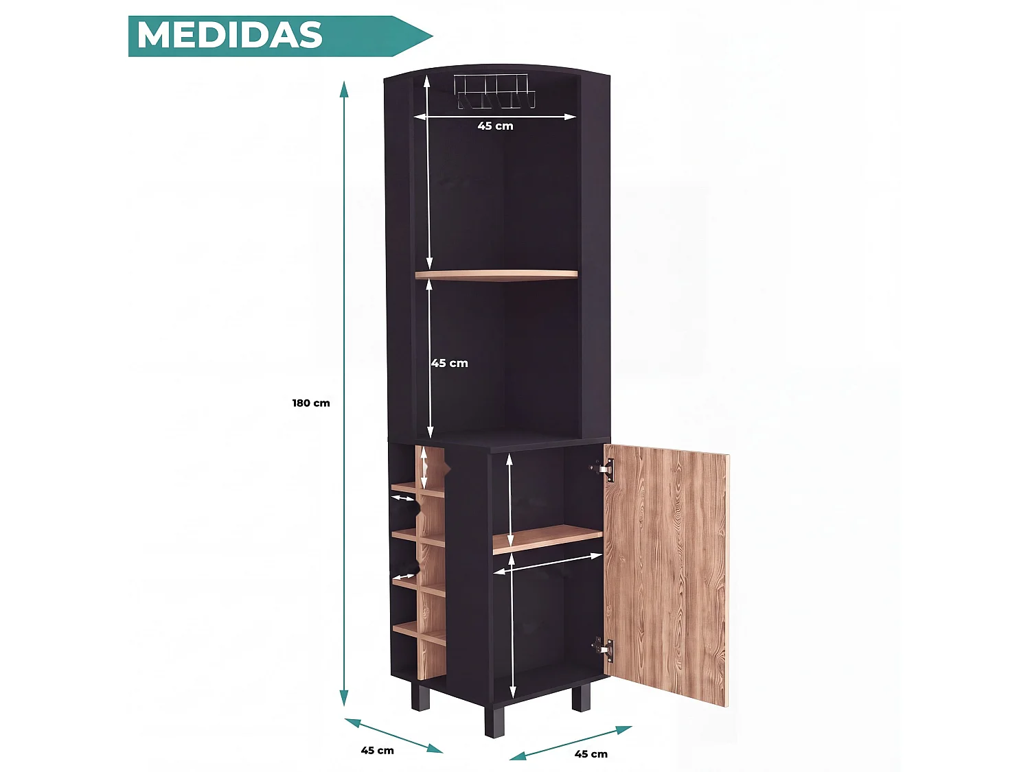 TUHOME CONCEPT Meuble bar d'angle Kaia de 180 cm, wengé et chêne miel