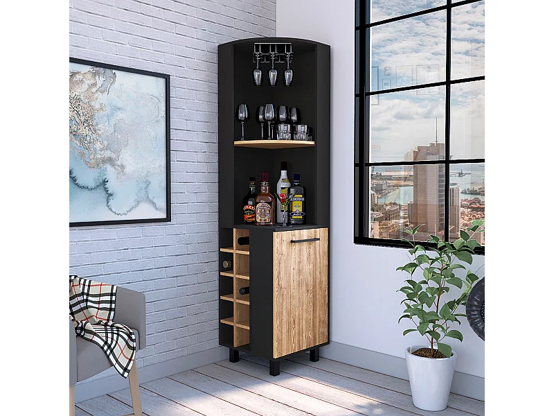 Bar angolare Kaia, con 1 anta e portabottiglie , 179.83 cm X 44.95 cm X 44.95 cm , Multicolore