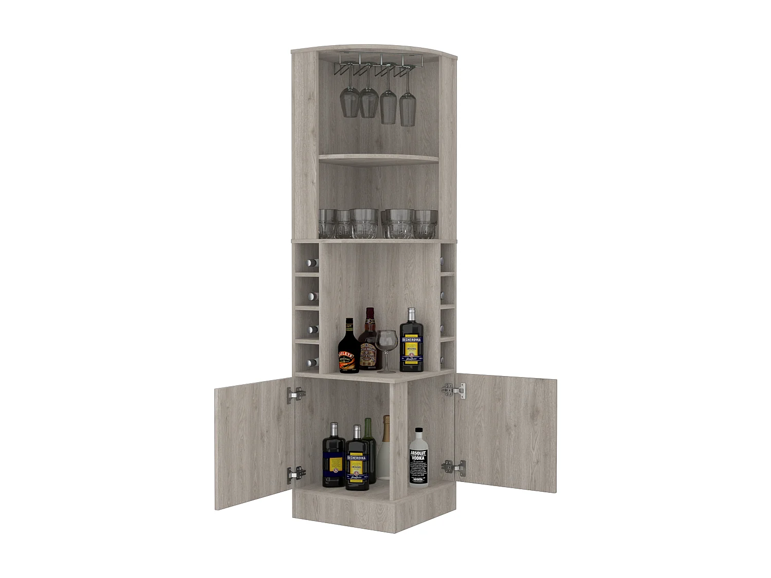 Meuble bar d'angle Syrah, avec porte-verre, 180.59 cm X 46.73 cm X 46.73 cm , Blanc