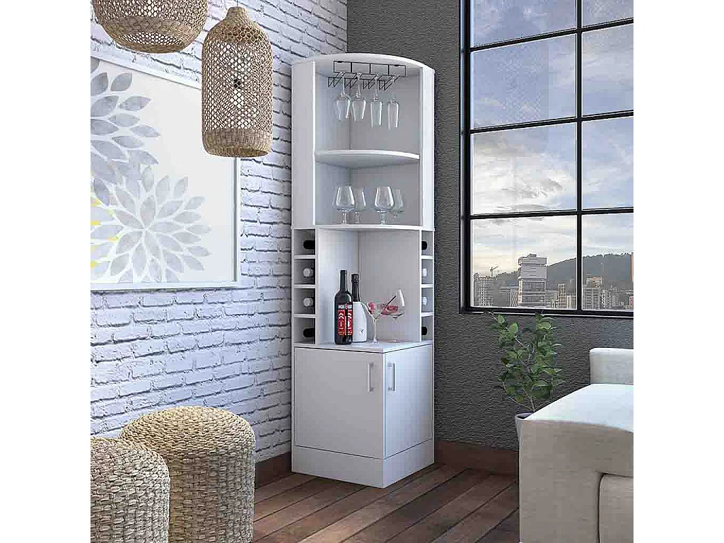 Meuble bar d'angle Syrah, avec porte-verre, 180.59 cm X 46.73 cm X 46.73 cm , Blanc