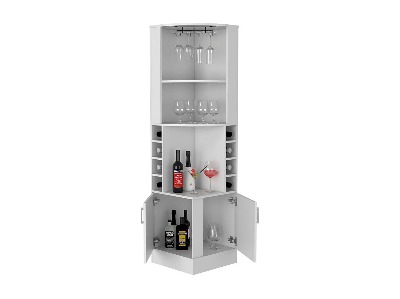Mueble bar esquinero Syrah, con soporte para copas , 180.59 cm  X 46.73 cm  X 46.73 cm  , Blanco