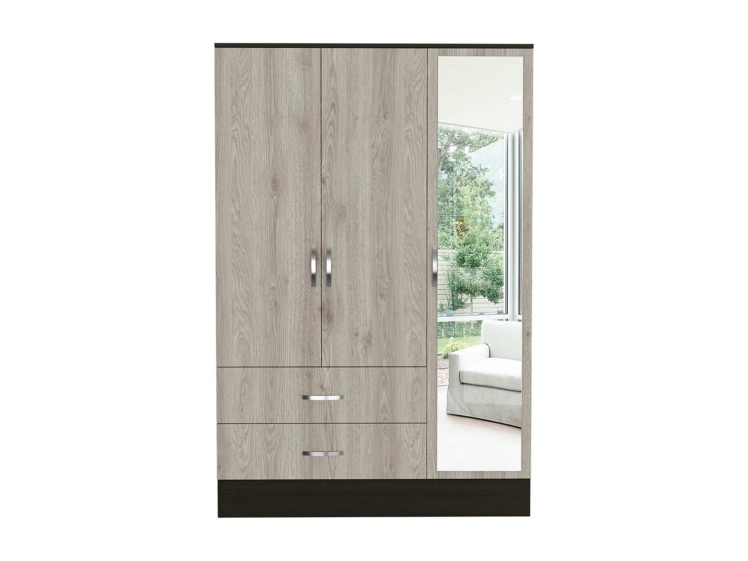 Armoire avec miroir Bolton, 3 portes et  2 tiroirs