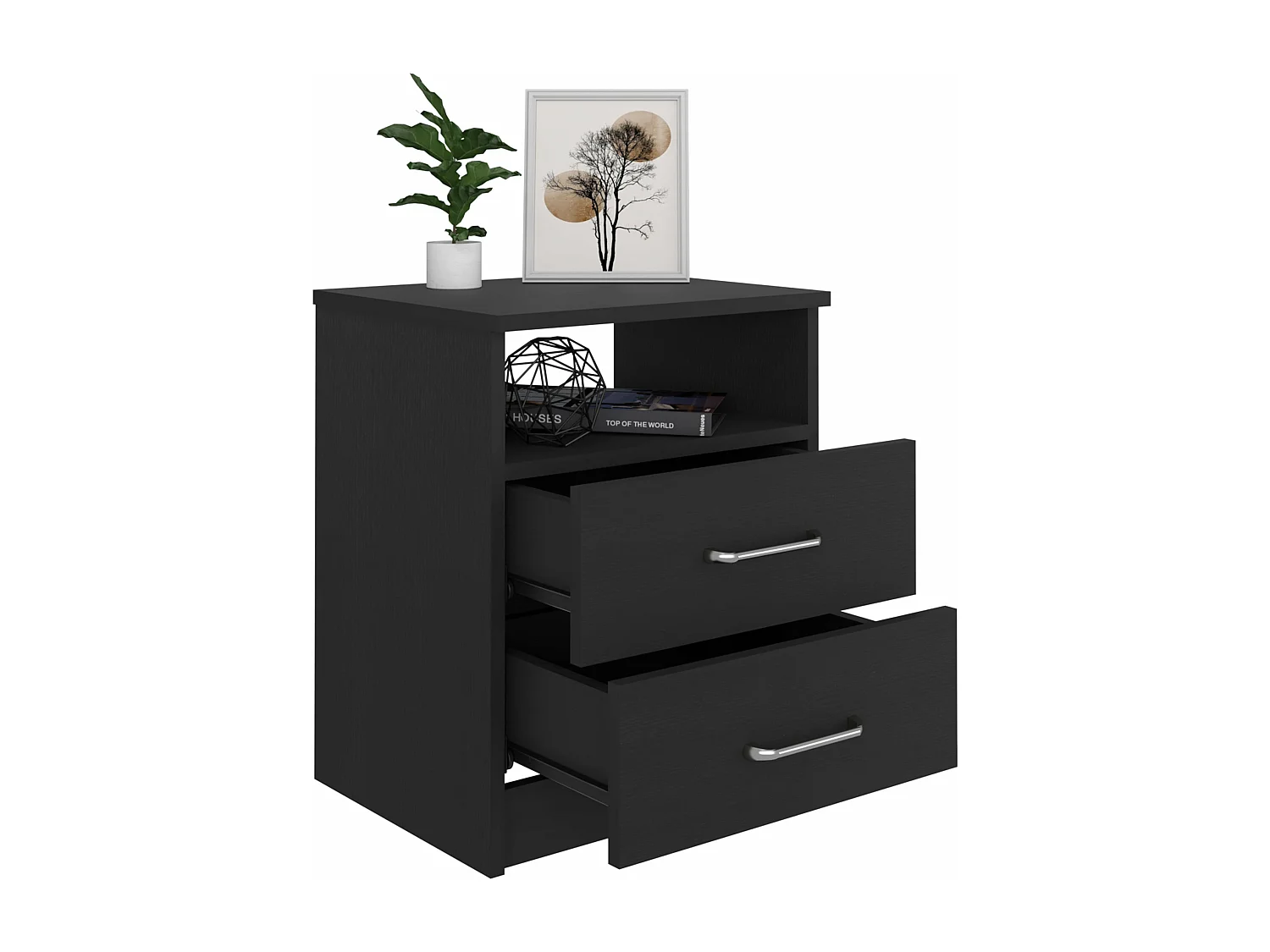 Comodino Napoli, con 2 cassetti, 50.54 cm X 40.69 cm X 32.76 cm , Nero