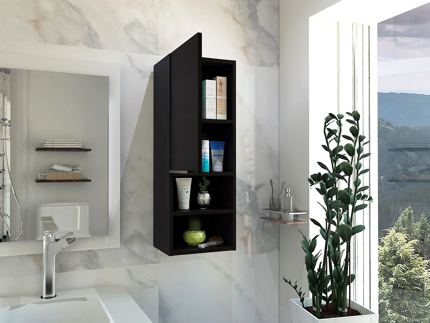 Armadietto da parete per bagno Mila, con ripiani , 81.7 cm X 29.99 cm X 25.50 cm , Nero