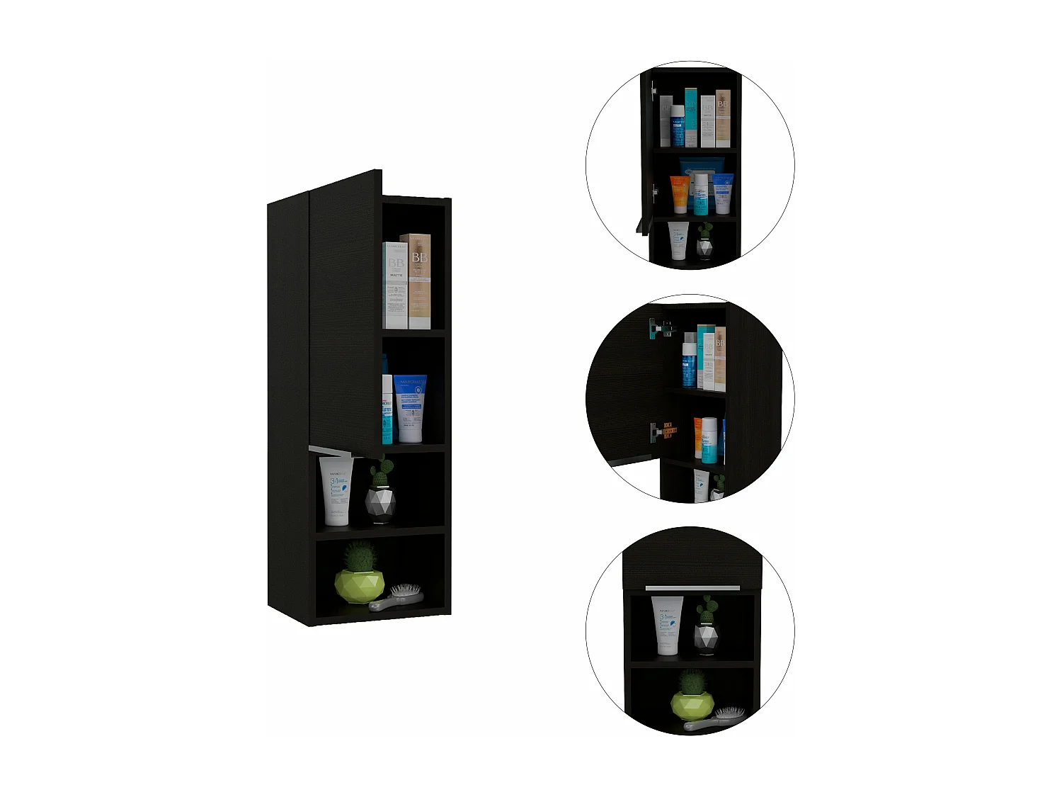 Armadietto da parete per bagno Mila, con ripiani , 81.7 cm X 29.99 cm X 25.50 cm , Nero