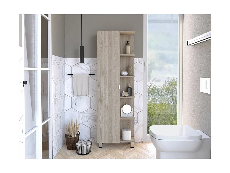 Mueble Alto de Baño Urano, con 5 estantes , 157.98 cm  X 51.18 cm  X 21.46 cm  , Gris / plata